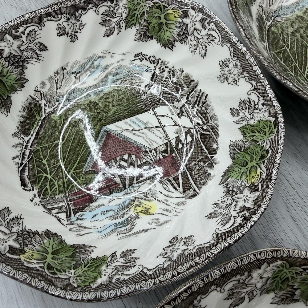 Johnson Bros Friendly Village Covered Bridge Cereal Bowl Set 4 Made in England - Picture 4 of 6